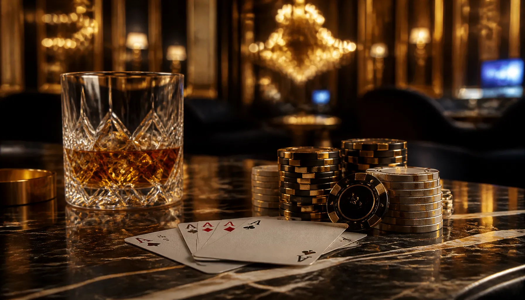 Ornate golden treasure chest overflowing with gleaming coins on a dark velvet surface with warm cinematic lighting
