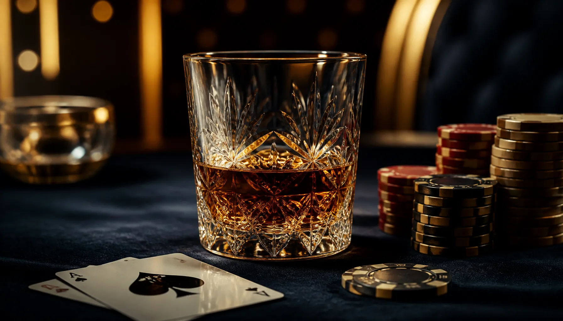 Ornate golden treasure chest overflowing with gleaming coins on a dark velvet surface with warm cinematic lighting